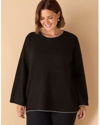 Live Unlimited London - Crew Neck Contrast Stitch Knit Jumper - Lyst