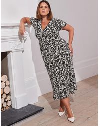 Live Unlimited London - Floral Puff Sleeve Midi Dress - Lyst