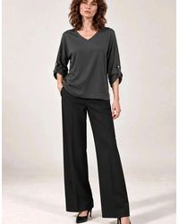 James Lakeland - Charcoal Satin V-Neck Blouse - Lyst