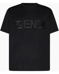 Fendi - Embroidered Ff Logo T-Shirt - Lyst