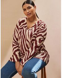 Live Unlimited London - Chocolate Animal Print Split Sleeve Detail Blouse - Lyst