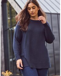 Live Unlimited London - Wool-Blend Longline Crew Neck Knit Jumper - Lyst