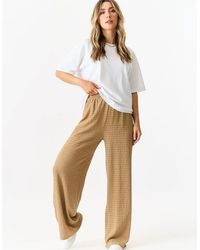 Gini London - Camel Textured Elastic Waist Pull On Trousers - Lyst