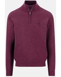 Fynch-Hatton - Fine Knit Cotton 1/4 Zip Sweater Deep Merlot - Lyst