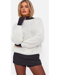 Gini London - Cream Crew Neck Rib Knit Oversized Jumper - Lyst