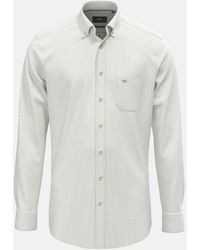 Fynch-Hatton - Washed Oxford Bengal Stripe Button Down Shirt Avocado - Lyst