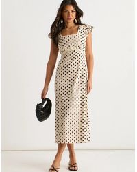 Gini London - Cream Cotton Spot Print Lace Trim Midi Dress - Lyst
