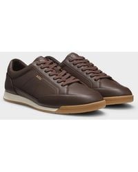 BOSS - Boss Nitan Leather Trainers With Foil Logo - Lyst