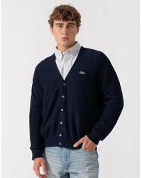Lacoste - V-Neck Cotton Knit Cardigan - Lyst