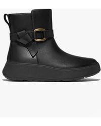 Fitflop - F-mode Square-ring Leather Flatform Ankle Boots - Lyst