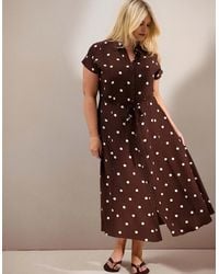 Live Unlimited London - Chocolate Polka Dot Print Midaxi Shirt Dress - Lyst
