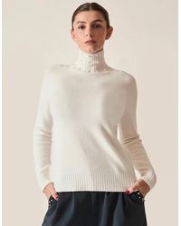 James Lakeland - Cream Pearl-Embellished High-Neck Jumper - Lyst