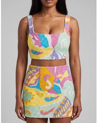 Oceanus - South Beach Azure Beaded Crop Top Multi Colour - Lyst