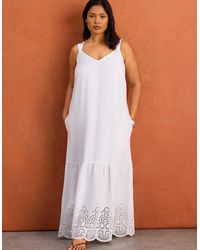Live Unlimited London - Linen Blend Broderie Maxi Dress - Lyst