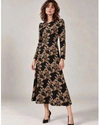 James Lakeland - Camel Floral Long-Sleeve Midi Dress - Lyst