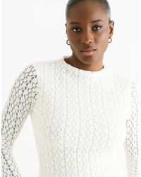 Gini London - High Neck Jersey Lace Long Sleeve Top - Lyst