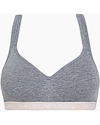 Emporio Armani - Padded Stretch Cotton Bralette, Dark Melange - Lyst