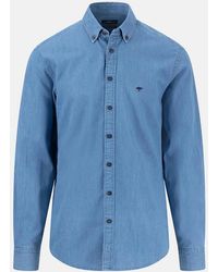 Fynch-Hatton - Washed Denim Button Down Shirt Crystal - Lyst