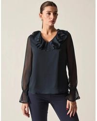 James Lakeland - Sheer-Sleeve Ruffle Blouse - Lyst