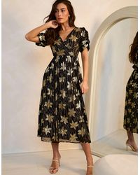 Gini London - Floral Lurex Wrap Front Dress - Lyst