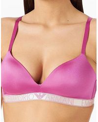 Emporio Armani - Iconic Microfiber Padded Triangle Bra, Azalea - Lyst