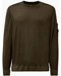 C.P. Company - Merino Wool Lens Logo Khaki Knitwear Sweater - Lyst