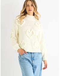 Gini London - Cream Heart Bubble Chunky Knit High Neck Jumper - Lyst