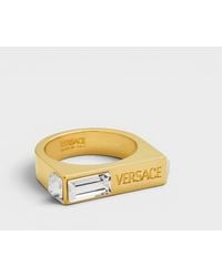 Versace - Logo Engraved Crystal Embellished Ring - Lyst