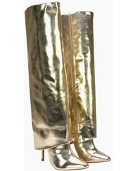 XY London - Ladies Shauna Fold Over Metallic High Stiletto Heel Knee-High Boots - Lyst