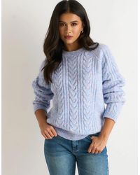 Gini London - Pastel Cable Knit Crew Neck Jumper - Lyst