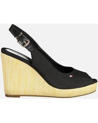 Tommy Hilfiger - Wedge Sandals With Bold Buckle And Embroidery - Lyst
