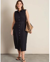 Live Unlimited London - Linen Blend Belted Midaxi Shirt Dress - Lyst