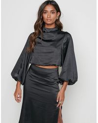 Pretty Lavish - Yasmin Balloon Sleeve Crop Blouse - Lyst