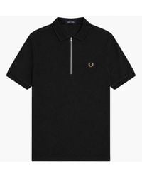 Fred Perry - Ribbed Collar Crepe Pique Polo Shirt - Lyst