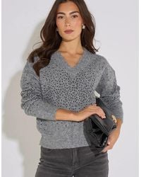 Gini London - Marl Recycled Polyester Mix Contrast Diamante Knit Jumper - Lyst