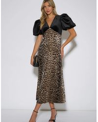 Gini London - Animal Velvet Contrast Top Occasion Midi Dress - Lyst