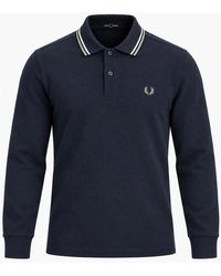 Fred Perry - Long Sleeve Twin Tipped Polo Shirt Dark Airforce/Ecru/Seagrass - Lyst