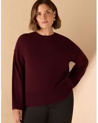 Live Unlimited London - Burgundy Seam Detail Round Neck Knit Jumper - Lyst