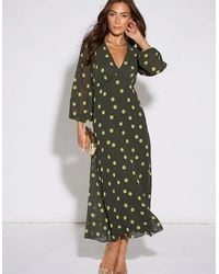 Gini London - Lime Spot V Neck Midi Dress - Lyst