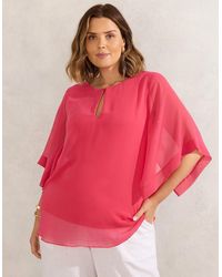 Live Unlimited London - Coral Keyhole Overlay Blouse - Lyst