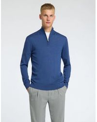 SELECTED - Homme Tray Long Sleeve Knit Merino Half Zip Pullover Oceana - Lyst