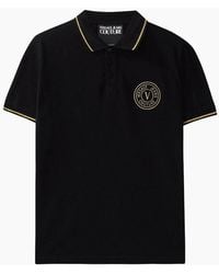 Versace - Cotton Embroidered V-Emblem Logo/ Polo Shirt - Lyst
