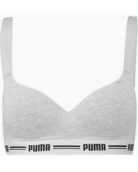 PUMA - Striped Logo Padded Bra Top, Melange - Lyst