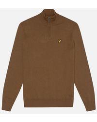 Lyle & Scott - Lyle & Scott Plain Branded Cotton Merino Quarter Zip Wild Nettle Jumper - Lyst