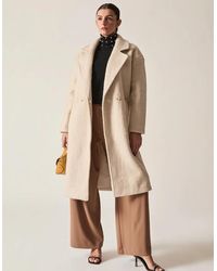 James Lakeland - Cream Textured Double-Breasted Long Coat - Lyst
