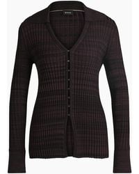 BOSS - V-Neck Shirt Collar Long Sleeve Sweater - Lyst