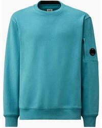 C.P. Company - Cotton Lens Logo Crew Neck Turqoise Sweatshirt - Lyst