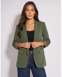 Gini London - Khaki Contrast Animal Edge To Edge Blazer - Lyst