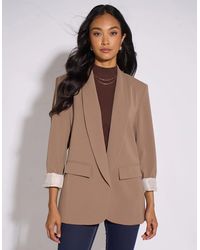 Gini London - Mocha Contrast Sleeve Edge To Edge Blazer - Lyst