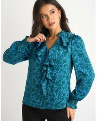 Gini London - Floral Print Ruffle Front Blouse - Lyst